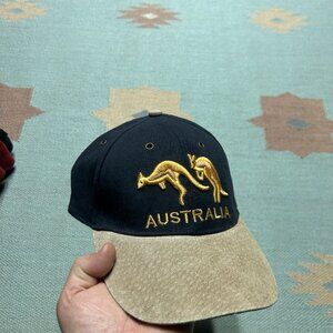 Vintage strapback hat cap Australia kangaroo animal leather bill adjustable